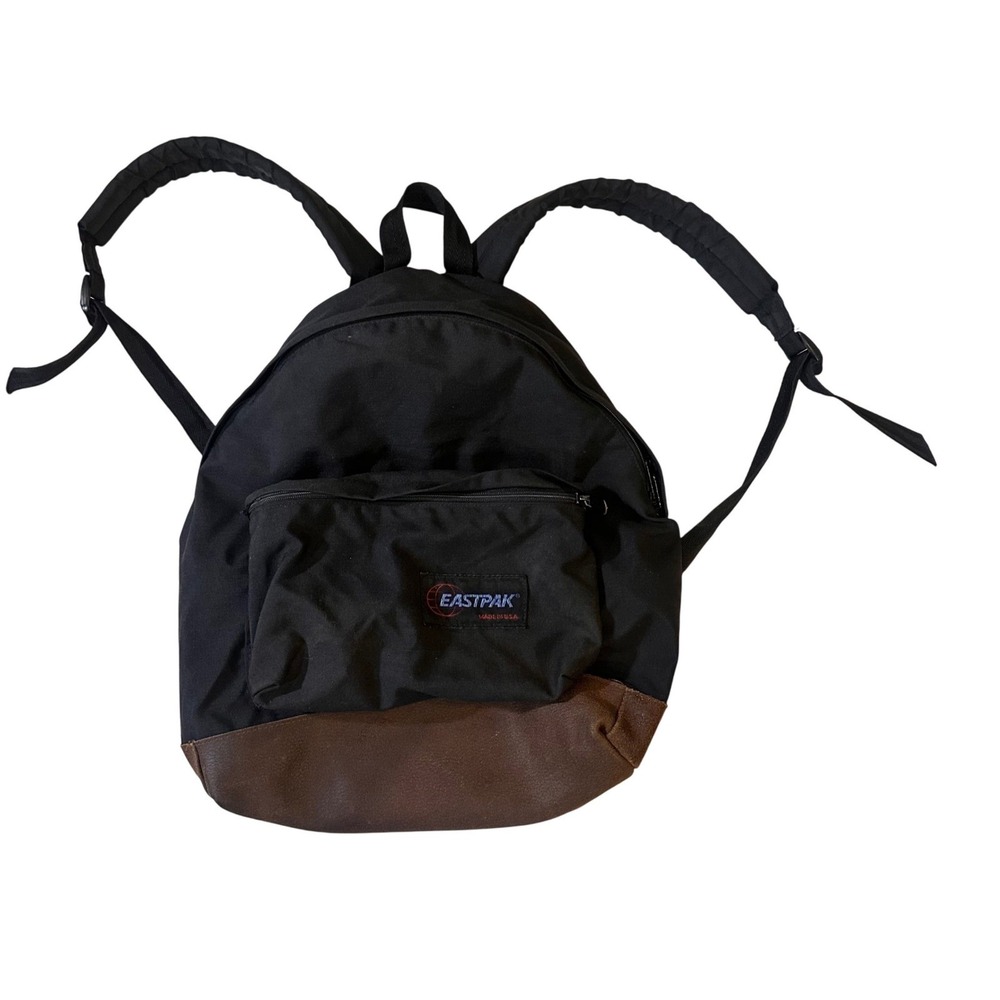 Eastpak Backpack Black Leather Bottom Made in USA Vintage Daypack Classic‎